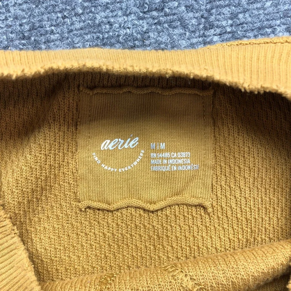 Aerie Womens Mustard Yellow Waffle Knit Oversized Sweatshirt Raw Edge Medium